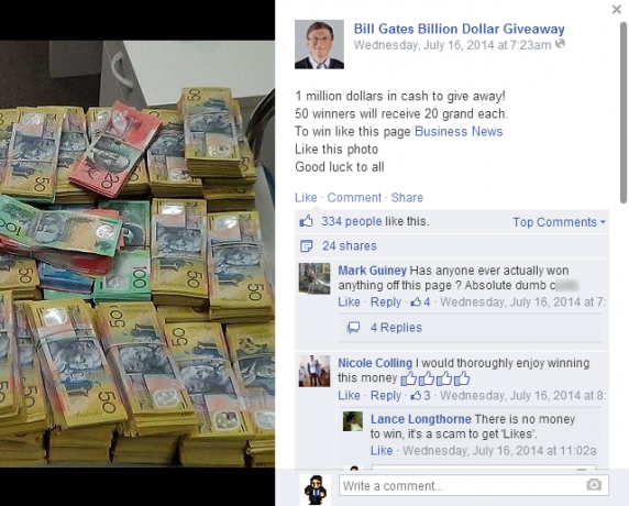 Comment prévenir et supprimer les logiciels malveillants ou les virus de Facebook 05 Bill Gates Giveaway