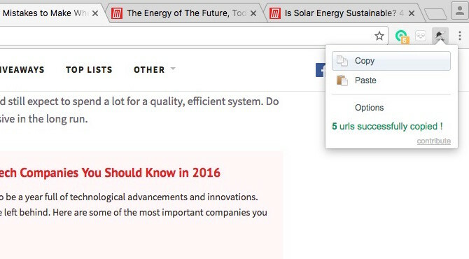 Extension Chrome Copier toutes les URL
