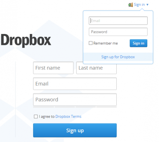 interface web dropbox