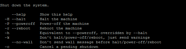 aide aux commandes d'arrêt du terminal linux