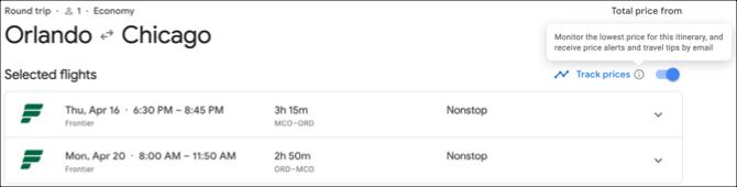 Google FlightsTrack Price Toggle Exact Flight