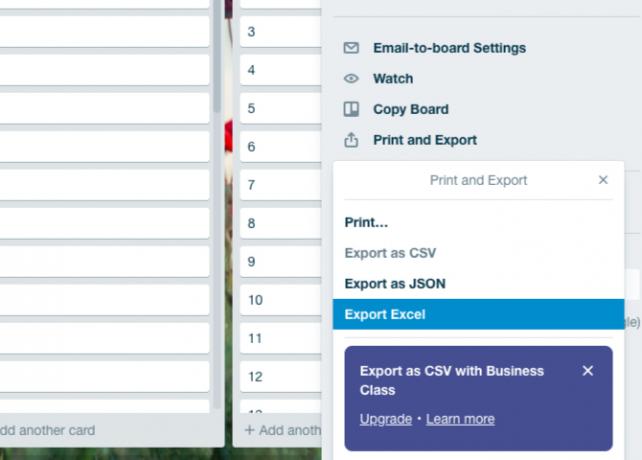 exportation vers excel-in-trello