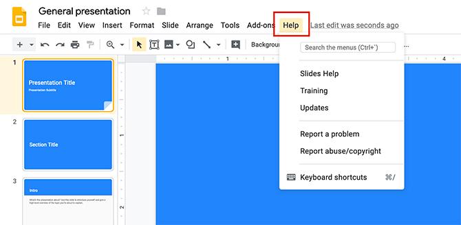 Comment créer une présentation Menu d'aide Google Slides