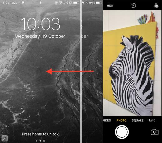 Écran de verrouillage de l'appareil photo iOS 10
