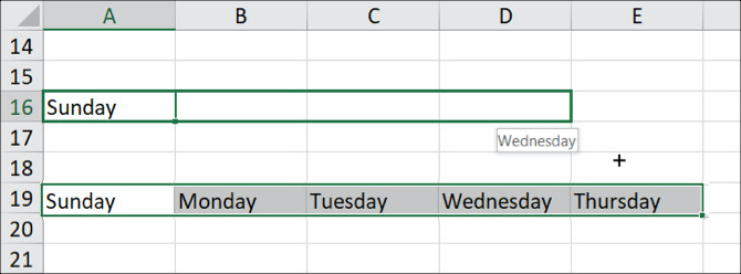 Jours de remplissage automatique Excel de la semaine