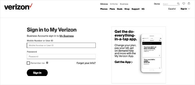 Bannière de la page d'accueil de Verizon