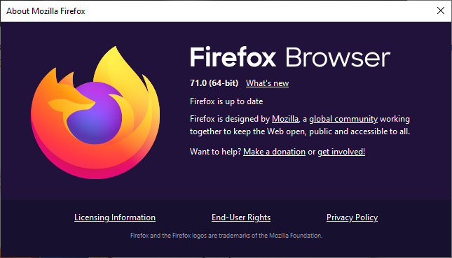 Fenêtre de mise à jour de Firefox