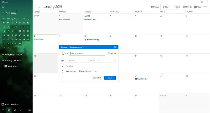 application de bureau de calendrier Microsoft