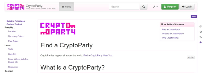 3 raisons d'être optimiste quant à l'avenir de la confidentialité en ligne Capture d'écran du site Web Cryptoparty