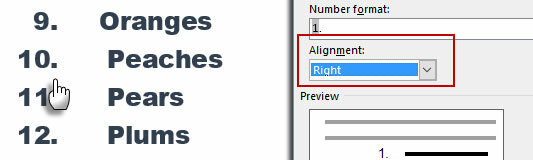 Aligner à droite une liste numérotée