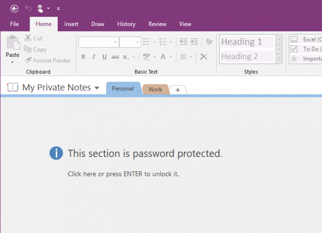 Cette section est protégée dans OneNote 2016