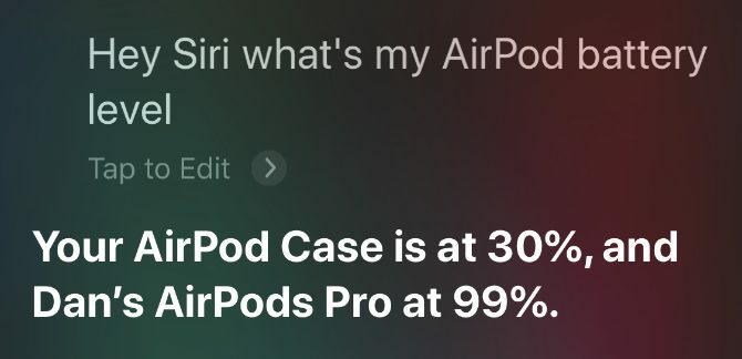 Siri lit le pourcentage de batterie des AirPods
