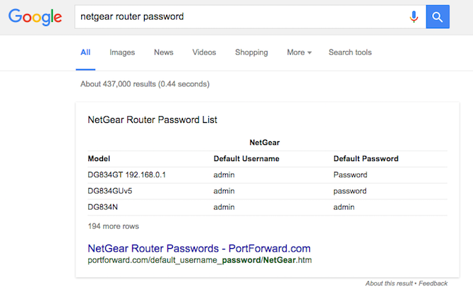 Recherche dans la liste des mots de passe du routeur Netgear