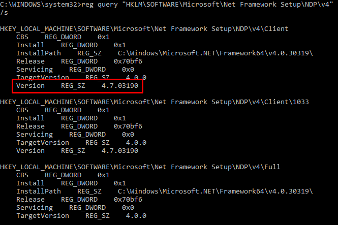 Invite de commandes version .NET Framework