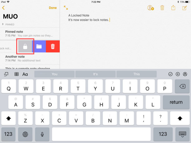 glisser pour verrouiller les notes ios 11