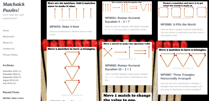 Matchstick Puzzles a 92 énigmes différentes pour la logique et la réflexion latérale basées sur des énigmes de bâton de match classiques