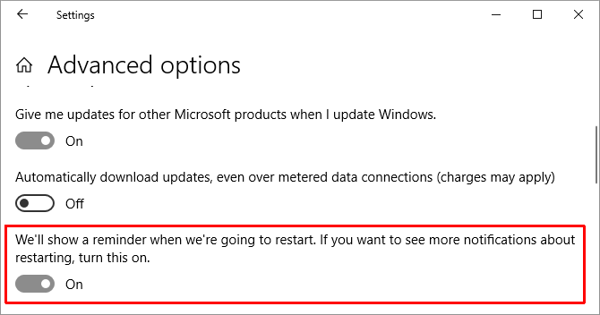 Options avancées de Windows 10 Windows Update