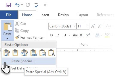 Clic droit spécial sur Microsoft Word Coller