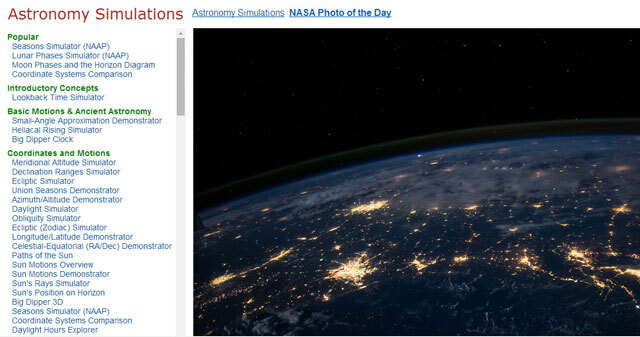 Simulations d'astronomie et photo de la NASA