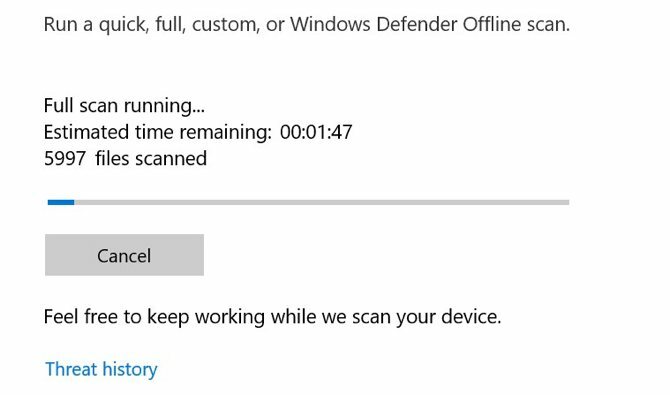 Analyse antivirus de Windows Defender