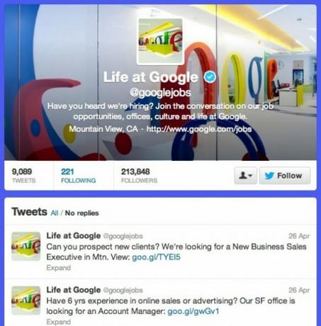 Comment utiliser Twitter pour vous aider à trouver un emploi Google 582x590