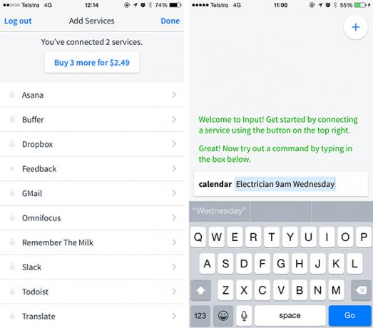 L'entrée est une ligne de commande iPhone pour Evernote, Gmail et bien plus inputcalendar