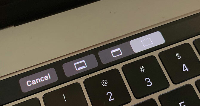 Options de capture d'écran sur la barre tactile du MacBook Pro