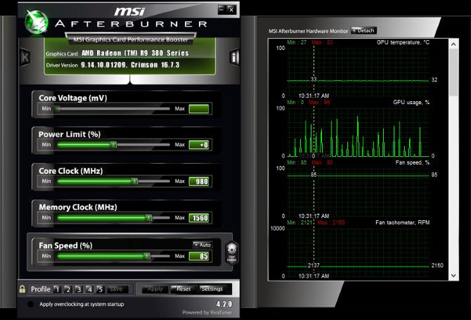 Outil Overclocking MSI Afterburner