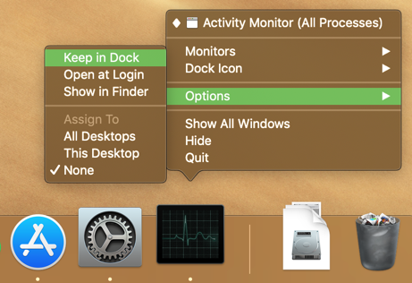 Moniteur d'activité Mac dans le Dock