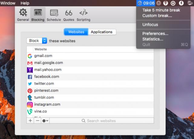 hey-focus-Mac Applications de la barre de menus