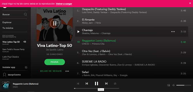 Tout va mal avec le nouveau lecteur Spotify Web Player chanson du lecteur web spotify cassée 670x321