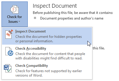 Microsoft Word 2013 inspecter le document