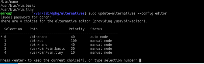 mettre à jour l'éditeur de configuration des alternatives