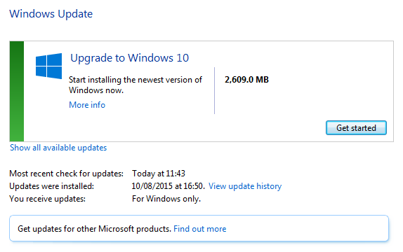 Chemin libre de Windows 10 Windows Update