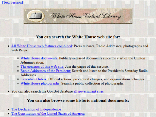 Site Web de la Maison Blanche en 1997