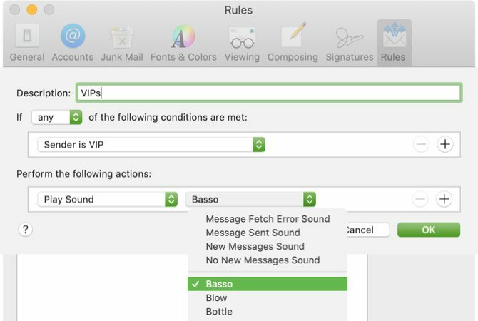 Ajouter un son de notification VIP dans Mac Mail