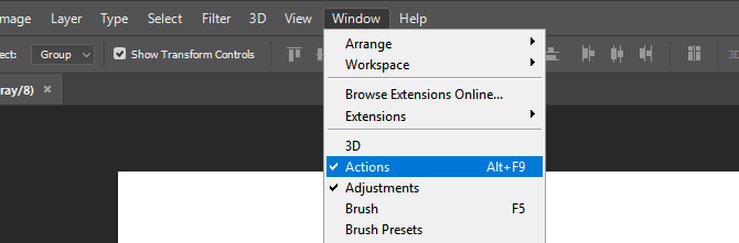 Option de menu Actions de Photoshop