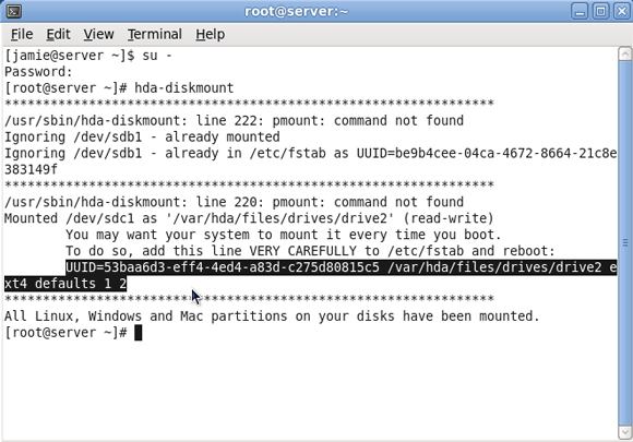 Configuration d'un serveur domestique Amahi - Ajout d'un lecteur à votre serveur [Linux] 8 copiez cette ligne hda diskmount stuff