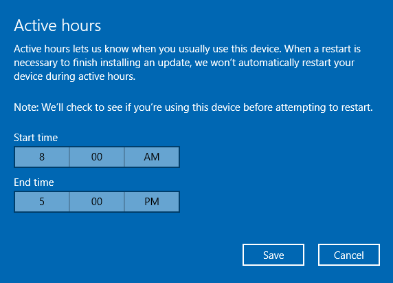 mise à jour de windows 10 heures actives