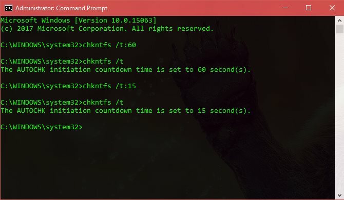 Comment changer le temps d'attente de CHKDSK avant son exécution Changer la fenêtre du minuteur CHKDSK