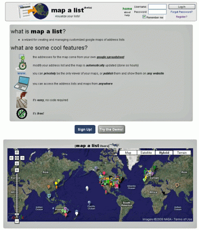 Mapalist - liste d'adresses sur la carte 