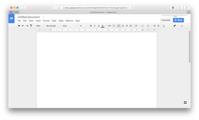 Page vierge dans Google Docs