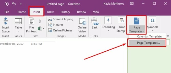 créer un modèle de calendrier onenote