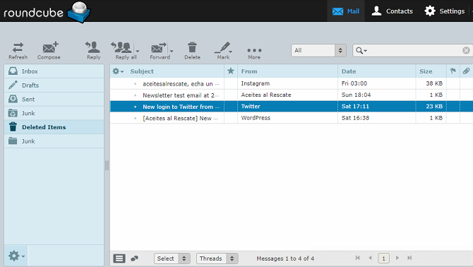 Interface Webmail Roundcube