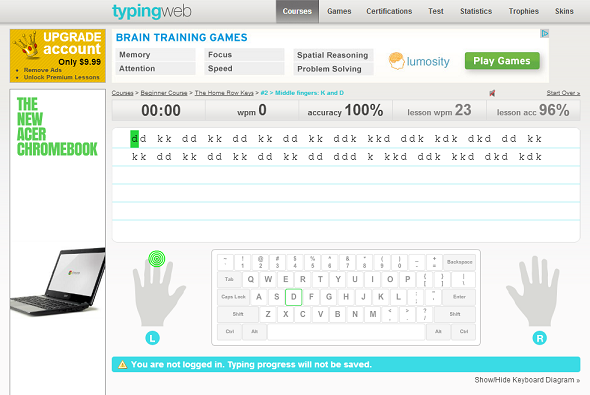 tuteur de dactylographie en ligne 