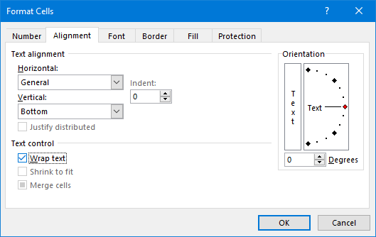 envelopper le texte Excel