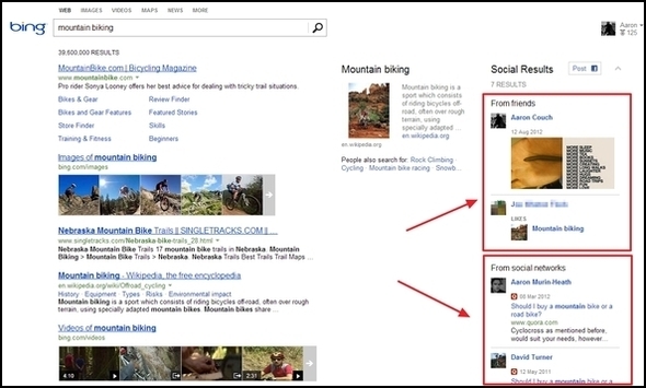 Supérieur à Google: les meilleurs éléments de la recherche sociale Bing1