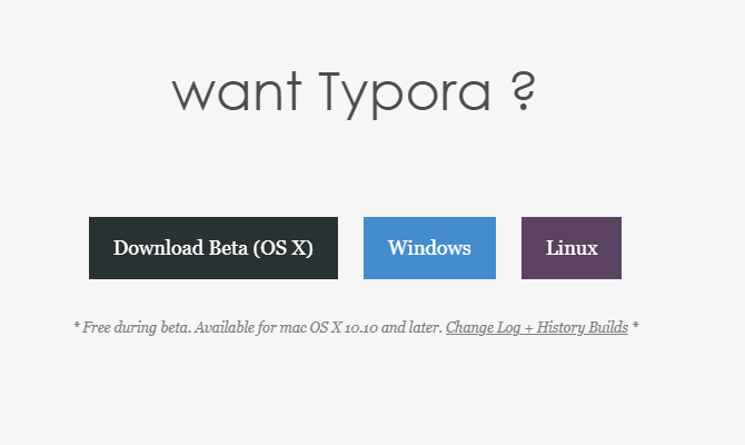 Site Web de Typora affichant les versions pour Mac, Windows et Linux