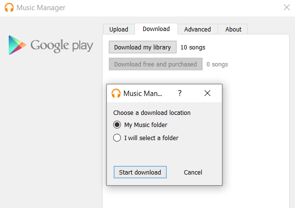 page de téléchargement de google music manager