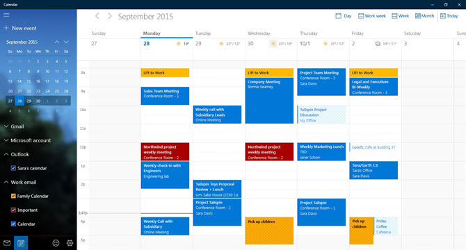 Interface de messagerie et calendrier